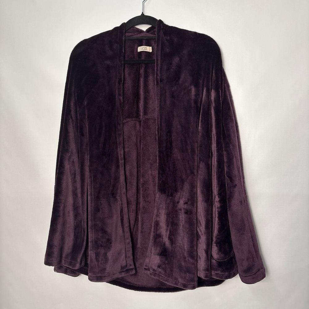UGG Womens Purple Faux Fur Fleece Open Front Cardigan Wrap Size M Soft Comfy